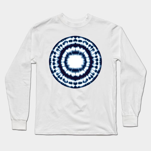 Indigo Blue and White Shibori pattern Circle Long Sleeve T-Shirt by craftydesigns